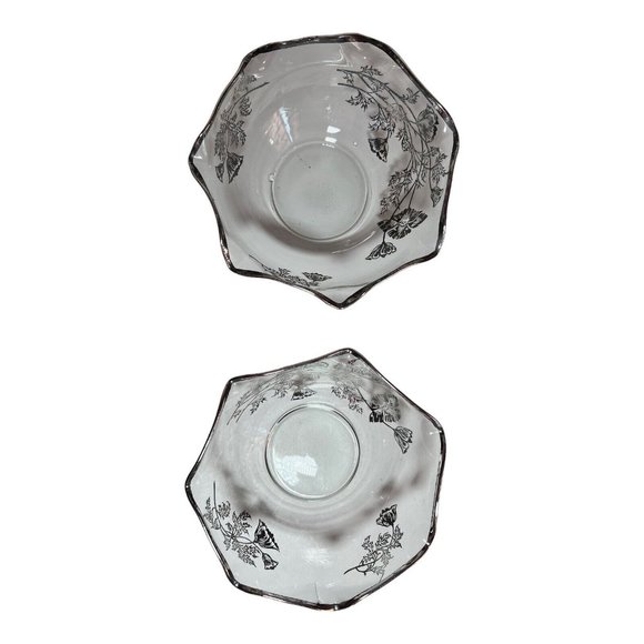 Silver City glass Silver overlay poppy floral ruffle rim 1940s Flanders bowls‎ - Picture 7 of 10